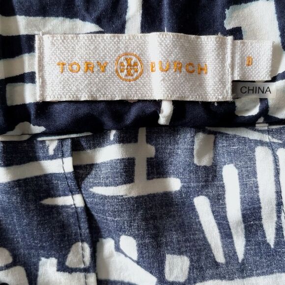 Tory Burch Navy A-Line Pleated Skirt Blue Off-White Abstract Boho, Women Size 8 - Picture 5 of 9
